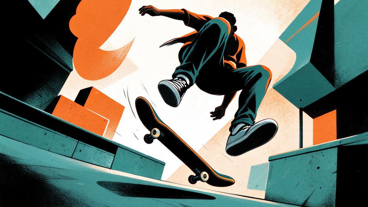 Skateboarder doing a kickflip
